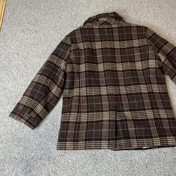 Janie And Jack Pea Coat Kids 4-5 Brown Plaid Wool Faux Fur Lined Winter‎ preppy - Picture 9 of 13